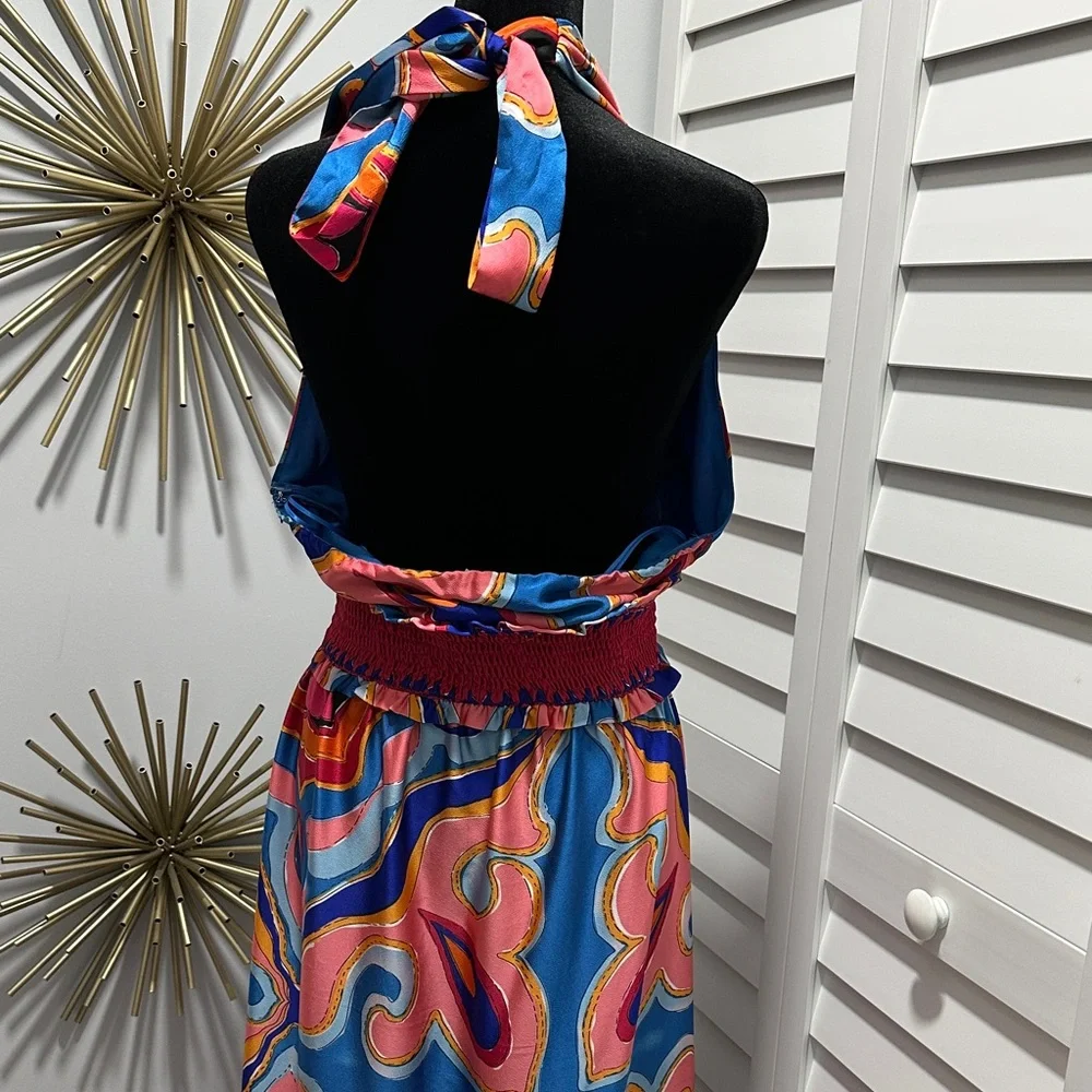 Sugarlips Multicolor Halter Maxi Dress in Blue, Pink, Orange - Picture 2 of 4